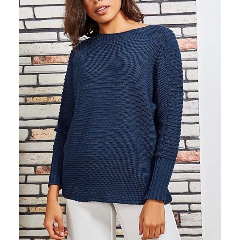 CCK Style Indigo Rib-Knit Wool-Blend Women Sweater